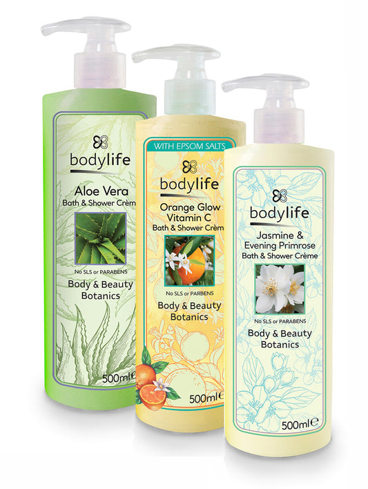 Bodylife Bath & Shower Creme Body Wash Aloe Vera, Jasmine & Orange Glow Trio Set