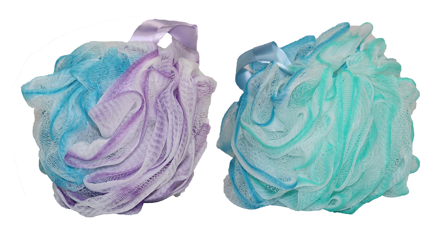 Bodylife Home Bath & Shower Scrunchies Body Pouf Blue, Purple, Green & White Mixed Colours 75g Twin pack